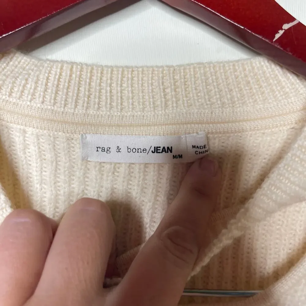 Rag & Bone JEAN Tori Ivory Cutout Crewneck Sweater Merino Wool Pullover Sz M - Picture 2 of 6